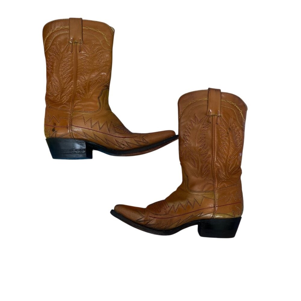 Vintage Cisco Western Leather Boots Mens 9.5 Camel Cowboy Embroidered Riding